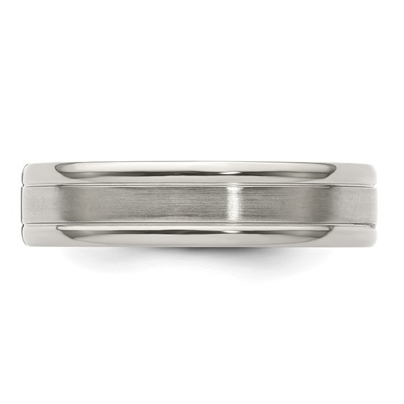 Edward Mirell Titanium Tension-set 1/10 carat Diamond Brushed/Polished Grooved 6mm Flat Band