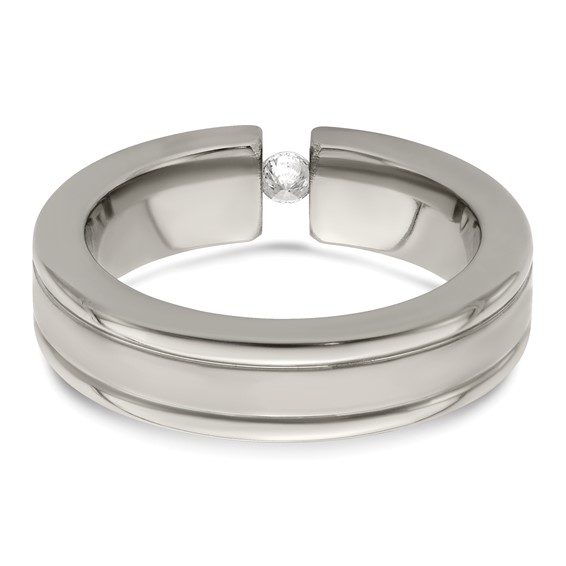 Edward Mirell Titanium Tension-set 1/10 carat Diamond Brushed/Polished Grooved 6mm Flat Band