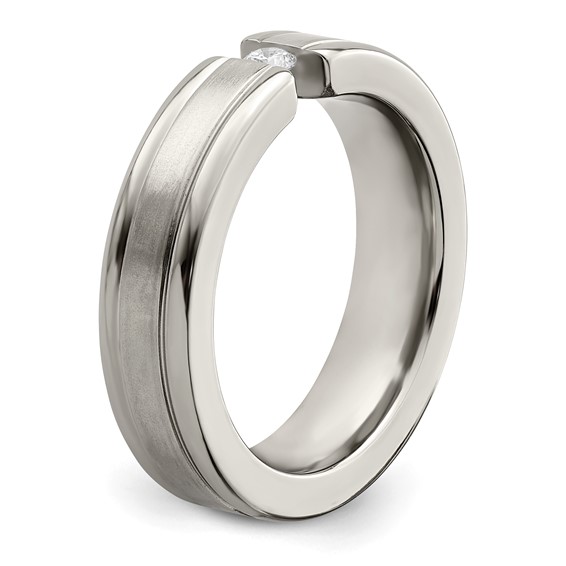 Edward Mirell Titanium Tension-set 1/10 carat Diamond Brushed/Polished Grooved 6mm Flat Band