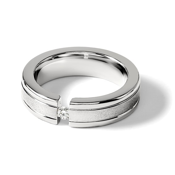 Edward Mirell Titanium Tension-set 1/10 carat Diamond Brushed/Polished Grooved 6mm Flat Band