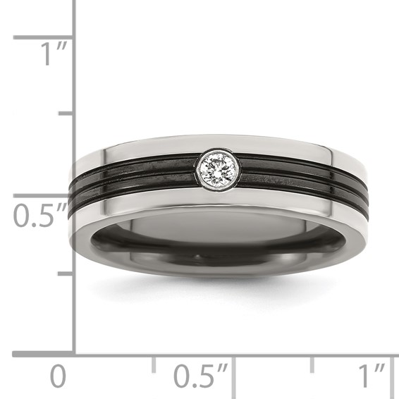 Edward Mirell Black Ti with Grey Titanium Edge 1/10 carat Diamond with Sterling Silver Bezel 6mm Band