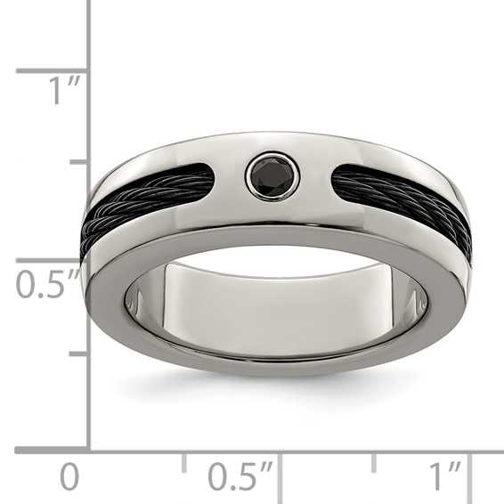 Edward Mirell Titanium Cable and Black Spinel with Sterling Silver Bezel 7mm Band