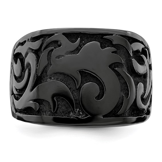 Edward Mirell Titanium Black Ti Casted Design Signet Ring