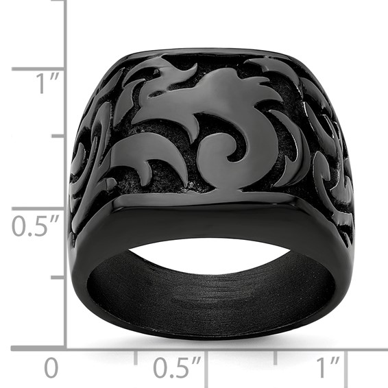 Edward Mirell Titanium Black Ti Casted Design Signet Ring