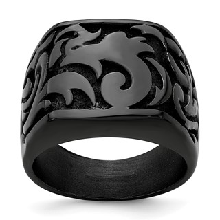 Edward Mirell Titanium Black Ti Casted Design Signet Ring