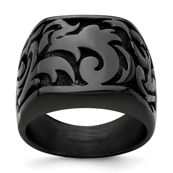 Edward Mirell Titanium Black Ti Casted Design Signet Ring