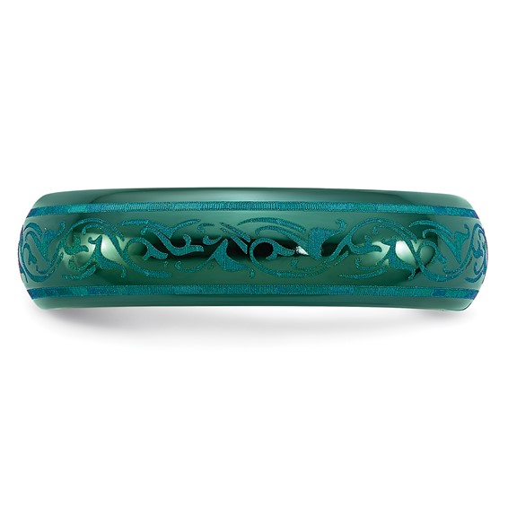 Edward Mirell Black Ti Domed Anodized Teal 6mm Band