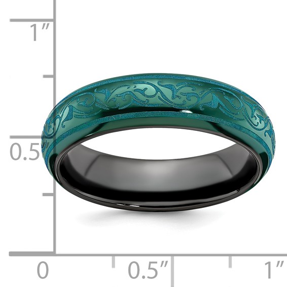 Edward Mirell Black Ti Domed Anodized Teal 6mm Band