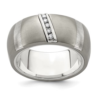 Edward Mirell Titanium & Sterling Silver .10ctw Diamond Ring