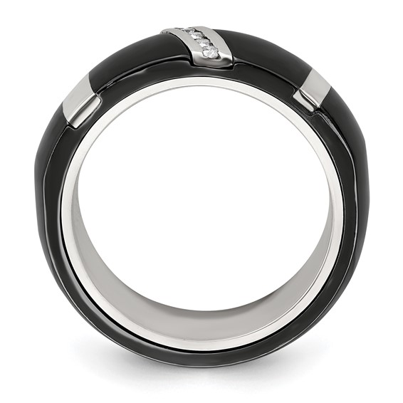 Edward Mirell Black TI & Sterling Silver .10ctw Diamond Polished Ring