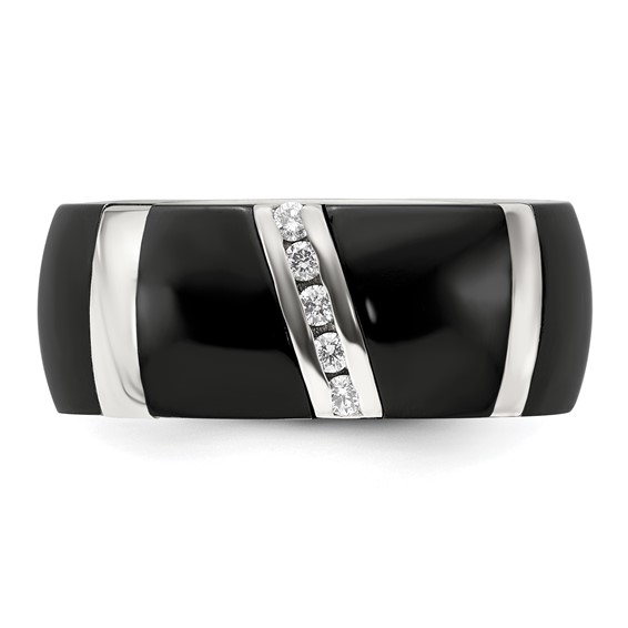 Edward Mirell Black TI & Sterling Silver .10ctw Diamond Polished Ring