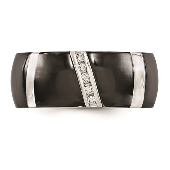 Edward Mirell Black TI & Sterling Silver .10ctw Diamond Polished Ring