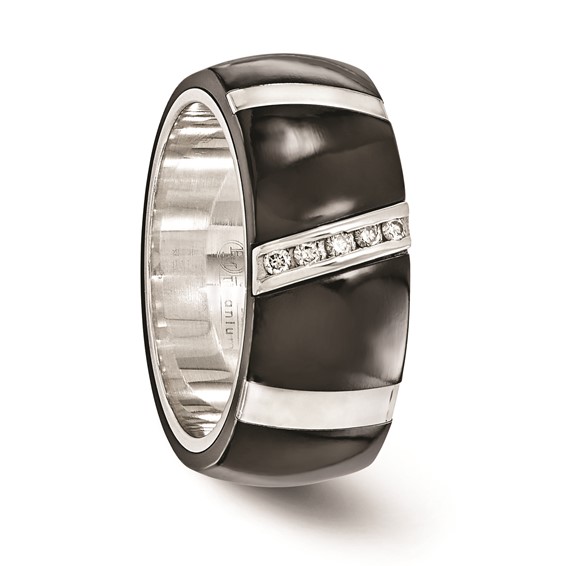 Edward Mirell Black TI & Sterling Silver .10ctw Diamond Polished Ring