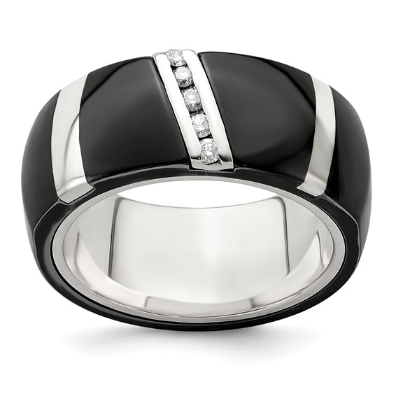 Edward Mirell Black TI & Sterling Silver .10ctw Diamond Polished Ring