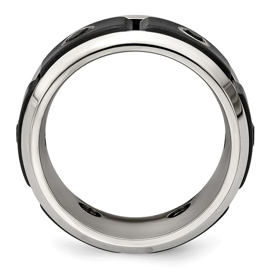 Edward Mirell Black Ti Stainless Steel Silver Bezel Black Spinel Ring