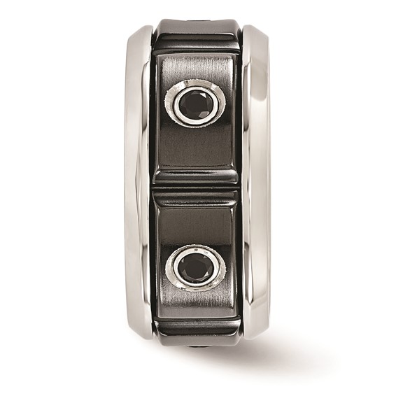 Edward Mirell Black Ti Stainless Steel Silver Bezel Black Spinel Ring