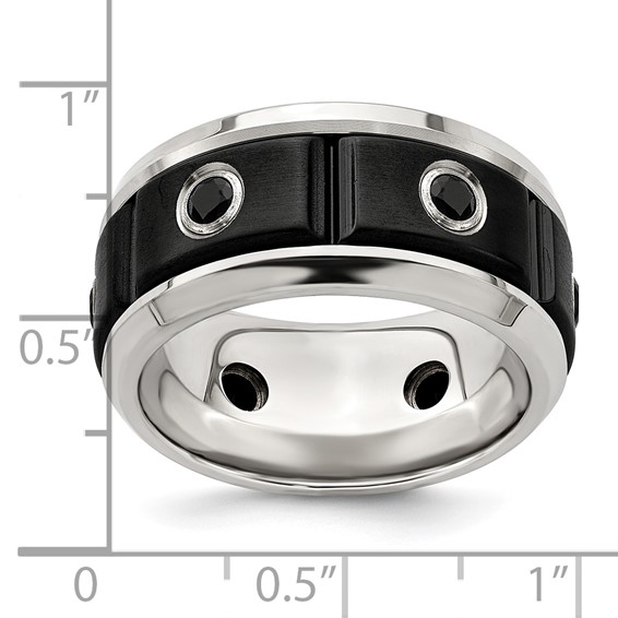Edward Mirell Black Ti Stainless Steel Silver Bezel Black Spinel Ring