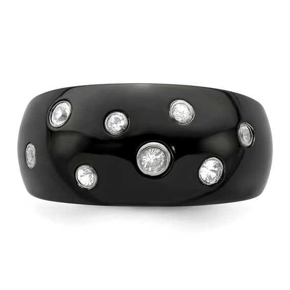 Edward Mirell Black Ti White Sapphire w/Sterling Silver Bezels 12mm Ring