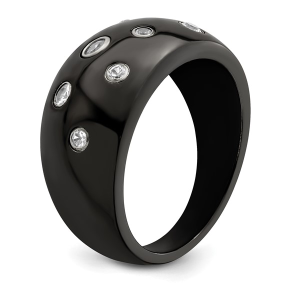 Edward Mirell Black Ti White Sapphire w/Sterling Silver Bezels 12mm Ring