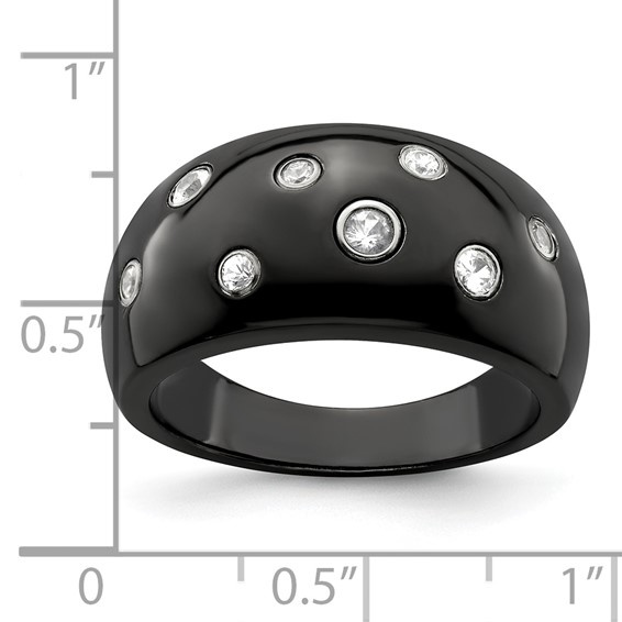 Edward Mirell Black Ti White Sapphire w/Sterling Silver Bezels 12mm Ring