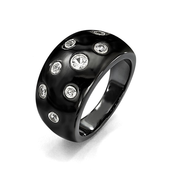 Edward Mirell Black Ti White Sapphire w/Sterling Silver Bezels 12mm Ring
