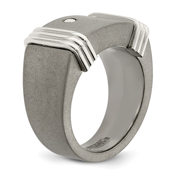 Edward Mirell Titanium & Argentium Sterling Silver Diamond Signet Ring