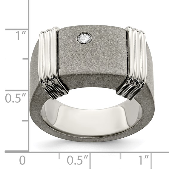 Edward Mirell Titanium & Argentium Sterling Silver Diamond Signet Ring