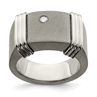 Edward Mirell Titanium & Argentium Sterling Silver Diamond Signet Ring