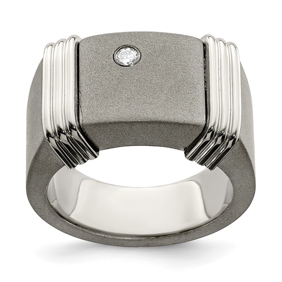 Edward Mirell Titanium & Argentium Sterling Silver Diamond Signet Ring