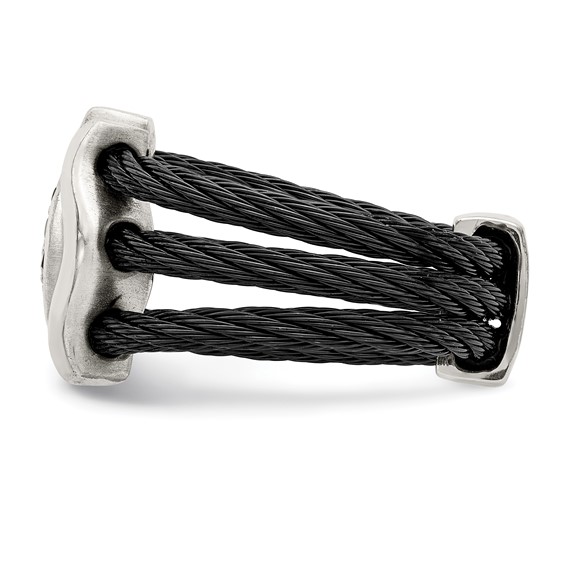 Edward Mirell Black Ti w/Sterling Silver Black Spinel Cable Flexible Ring