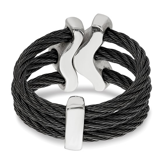 Edward Mirell Black Ti w/Sterling Silver Black Spinel Cable Flexible Ring