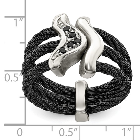 Edward Mirell Black Ti w/Sterling Silver Black Spinel Cable Flexible Ring