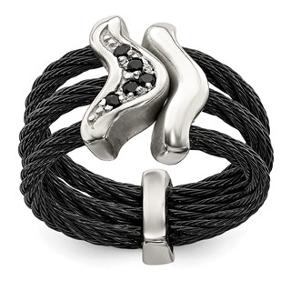Edward Mirell Black Ti w/Sterling Silver Black Spinel Cable Flexible Ring