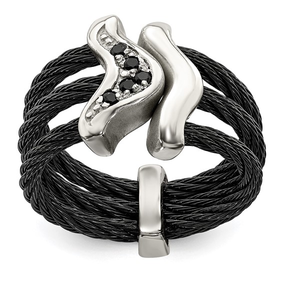 Edward Mirell Black Ti w/Sterling Silver Black Spinel Cable Flexible Ring