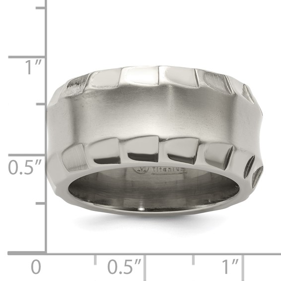 Edward Mirell Titanium Faceted Edge Brushed/Polished 12mm Concave Band Size 10
