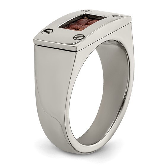 Edward Mirell Titanium Brown Leather Insert Polished Ring