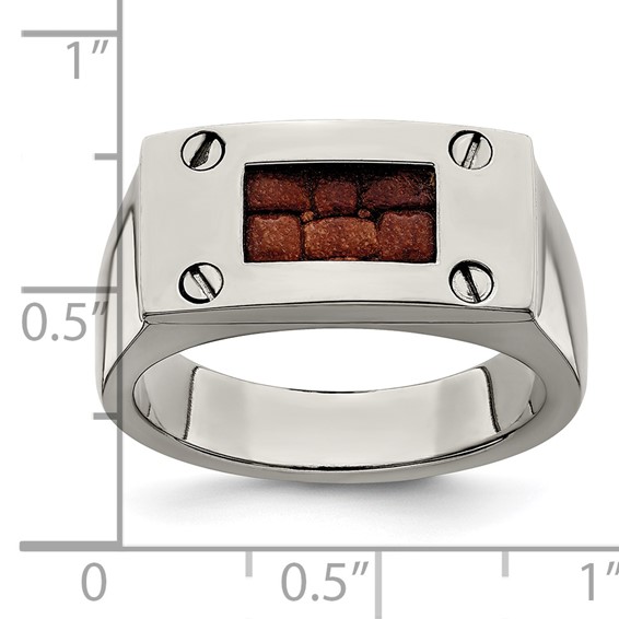 Edward Mirell Titanium Brown Leather Insert Polished Ring