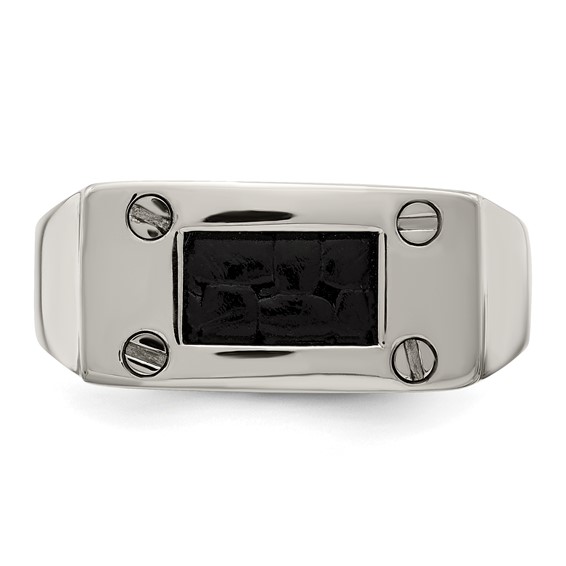 Edward Mirell Titanium Black Leather Insert Polished Ring