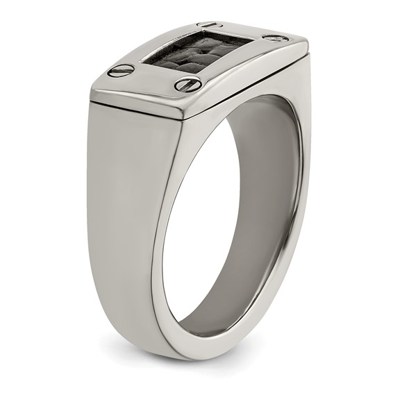 Edward Mirell Titanium Black Leather Insert Polished Ring