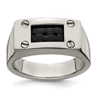 Edward Mirell Titanium Black Leather Insert Polished Ring