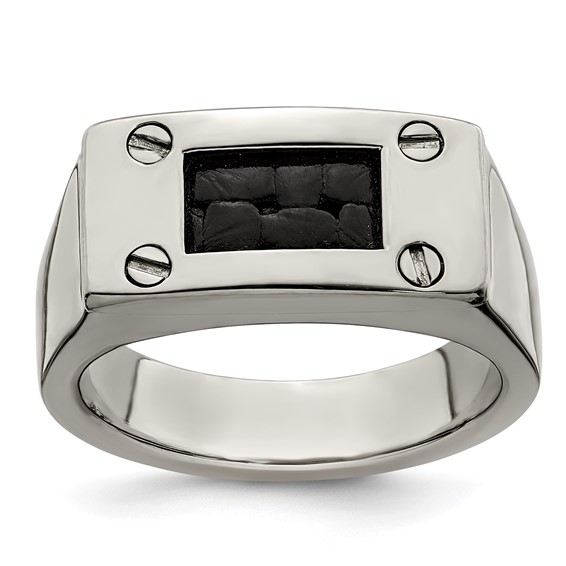 Edward Mirell Titanium Black Leather Insert Polished Ring