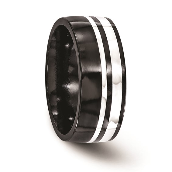 Edward Mirell Black Ti & Sterling Silver 9mm Polished Band