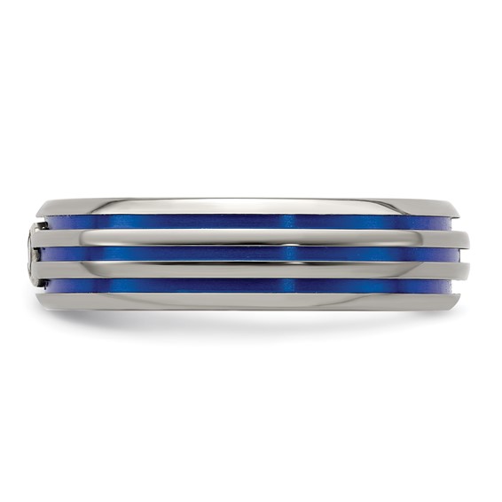 Edward Mirell Titanium Trpl Groove Blue Anodized & Sapphire Ring