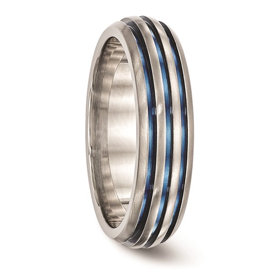 Edward Mirell Titanium Triple Groove Blue Anodized Ring