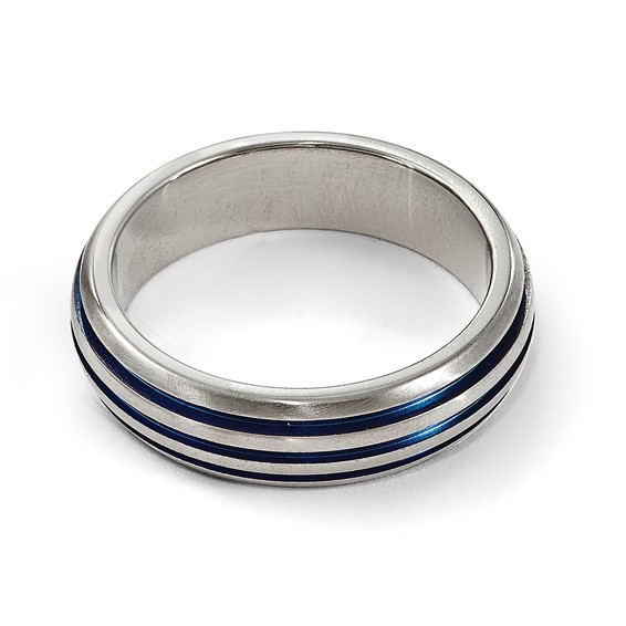 Edward Mirell Titanium Triple Groove Blue Anodized Ring