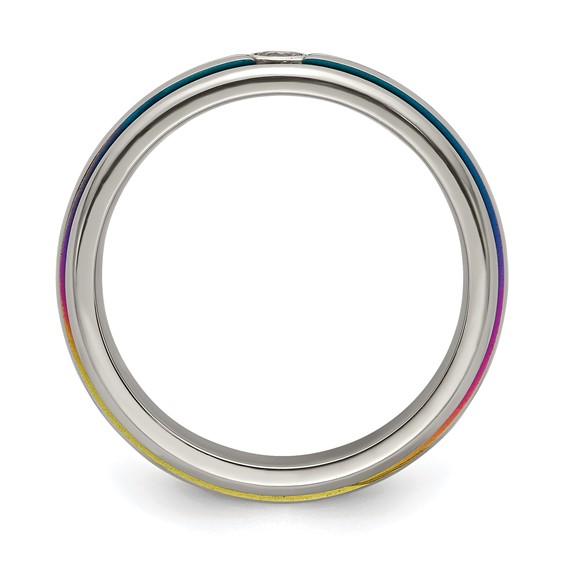 Edward Mirell Titanium Rainbow Anodized Triple Groove White Sapphire 6mm Band