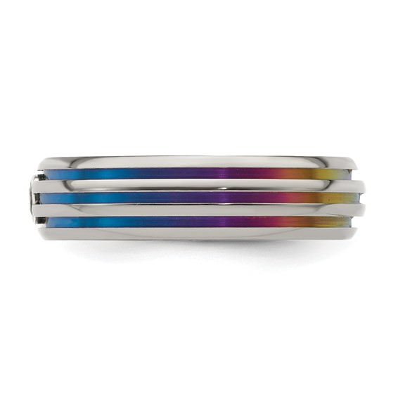 Edward Mirell Titanium Rainbow Anodized Triple Groove White Sapphire 6mm Band