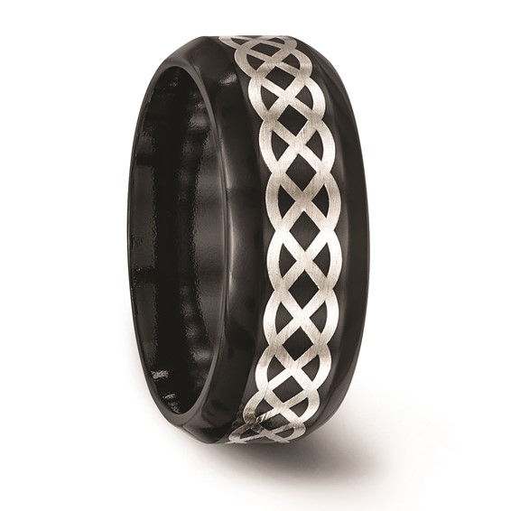 Edward Mirell Black Ti and Argentium Sterling Silver Inlay Polished Celtic Design 9mm Flat Band