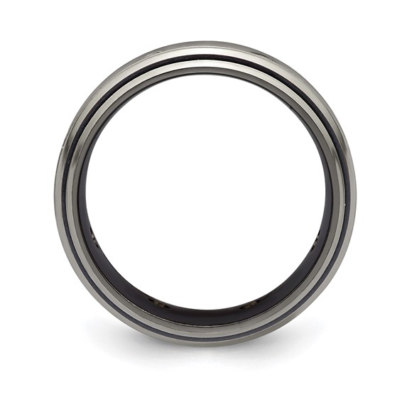 Edward Mirell Black Ti and Titanium Polished White Sapphire with Sterling Silver Bezels 9mm Band