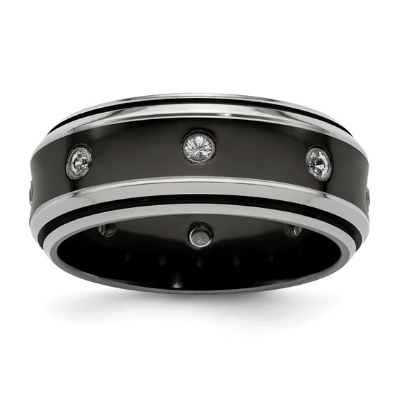 Edward Mirell Black Ti and Titanium Polished White Sapphire with Sterling Silver Bezels 9mm Band